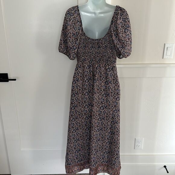 Threadgrit Ladies Gretchen Smocked Back Blue Multi Floral Maxi Dress Size M NWT - Picture 5 of 15